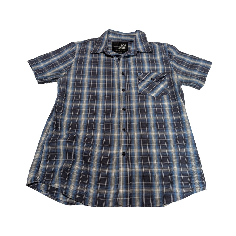 Blue Crown Shirt Mens Medium Blue Plaid Short Sleeve Button Down Casual Skater